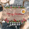 thumbnail image 2 of Grey Plaid Christmas Round Tablecloth, Fitted Table Cover with Elastic for 36"-44" Round Tables, Xmas Snowflake Botanical Poinsettia Wooden Table Cloth Outdoor Dinning Party Waterproof Tablecloths, 2 of 7