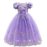 IBTOM CASTLE Little Girls Princess Halloween Cosplay Outfits for Kids Party Fancy Dress up Long Evening Gown 7-8 Years Purple