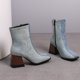thumbnail image 3 of NECHOLOGY Botas Mujer Adulto Femenino Zapatos Botines mujer Botas de mujer de tela con punta cuadrada y tacón grueso Bloques de color Botas de tamaño mediano y grande Botines Botas (Blue, 7.5), 3 of 7