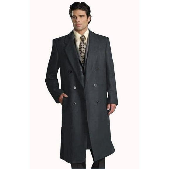 Mens Six Button Dark Grey Notch Lapel Fully Lined Long Coat
