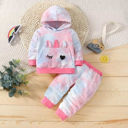 

Xinhuaya Toddler Baby Girl Fall Clothes Tie Dye Print Long Sleeve Hoodies Top Sweatshirts Pants Tracksuit 2Pcs Set 0-24 Months