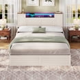 thumbnail image 6 of AOGLLATI Queen Size Farmhouse Bed with Barn Door Storage Cabinets & 4 Drawers LED White Wood Platform Bed, No Box Spring Needed, 6 of 9