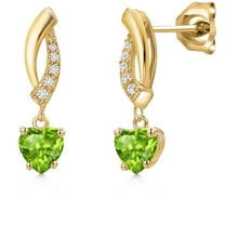 Gem Stone King 14K Yellow Gold Green Peridot and Lab Grown Diamond Earrings for Women | 1.05 Cttw | Gemstone August Birthstone | Heart Shape 5MM