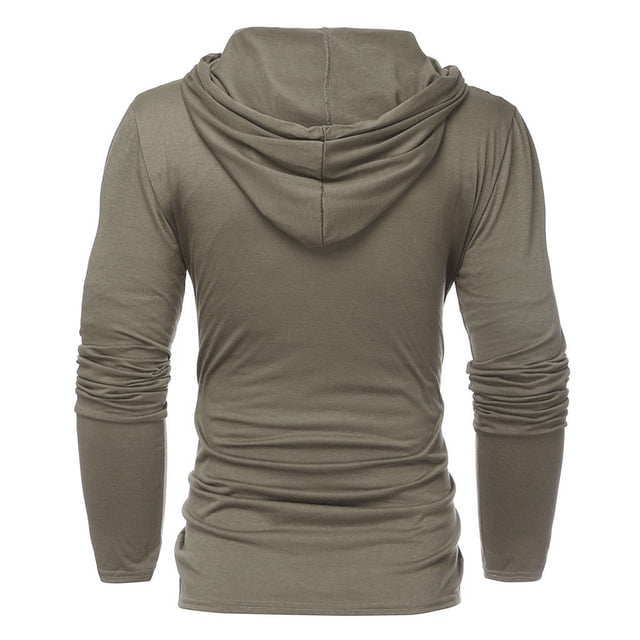 Fankiway Men Winter Drawstring Vintage Leather Patchwork Long Sleeve Hooded tops Blouses
