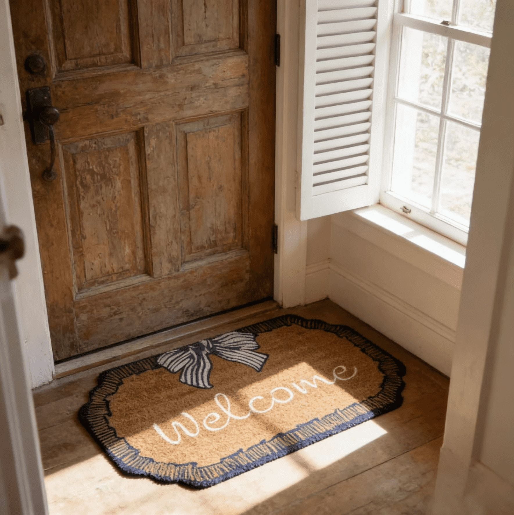 Lumifun Bow Welcome Coir Doormat 30 x 12 inch, Non-Slip Outdoor Entryway Rug, Durable Coconut Fiber Mat for Front Door, Porch, Patio, Farmhouse & Coastal Home Decor