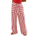 thumbnail image 2 of Women Drawstring Striped Pants Loose Wide Leg Trousers Casual Low Waist Pants Comfy Lounge Pants with Pockets Red S, 2 of 8