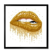 Designart 'Girl Lips With Glitter Gold Sparkles' Modern Framed Art Print