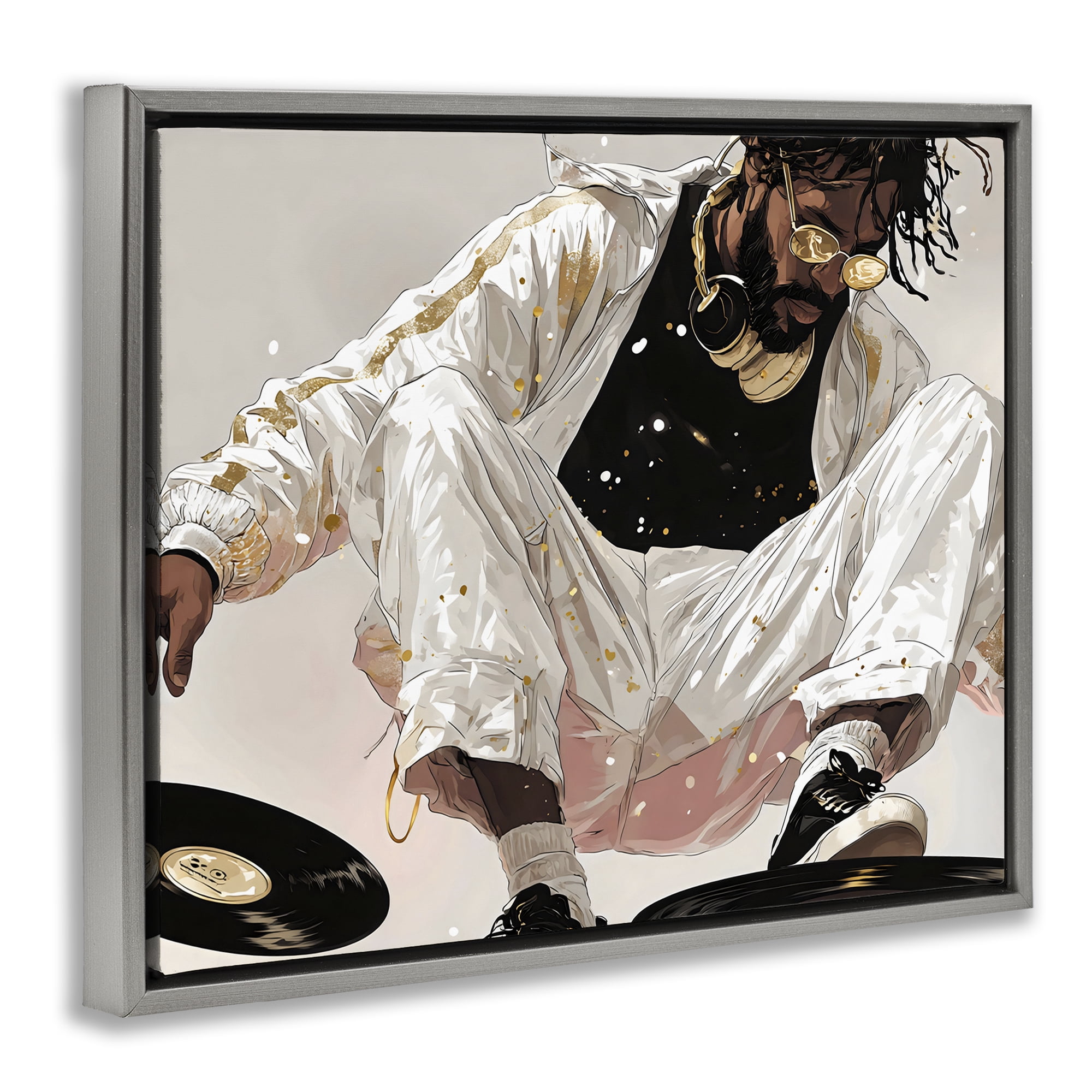 Stupell Industries Record Dance Stylish DJ Gray Framed Floater Canvas Wall Art, design by Franklyn Gregory
