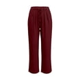 thumbnail image 5 of Miluxas Womens Spring Summer Solid Wide Leg Pants Pull on Stretchy Work Dress Pants High Waist Pleated Business Casual Trousers with Pockets Wine, 5 of 5