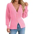 thumbnail image 2 of Deep V-neck Women Solid Button Down Slim Knit Cardigan Coat Sweater, 2 of 5