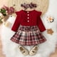 thumbnail image 5 of Conjunto De Canastilla Para Bebés Onesies Tira De Algodón Para Niñas Top Con Botones Abiertos Con Falda A Cuadros Diadema Con Nudo De Mariposa Conjunto De Tres Piezas Odeerbi LM103-1723, 5 of 9