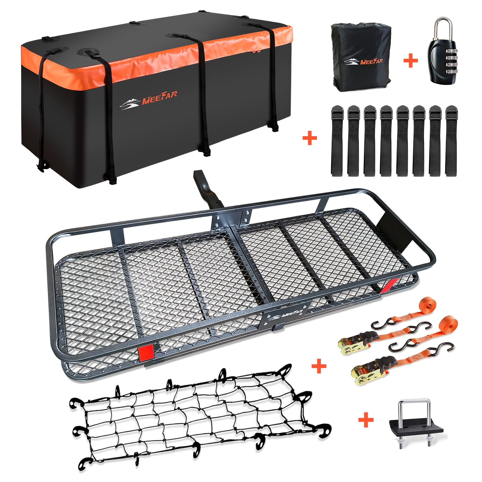 MeeFar 60" Folding Hitch Mount Cargo Carrier Basket Fit 2" Trailer