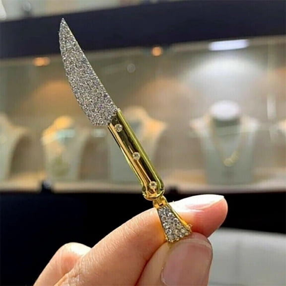 Round Lab Created Diamond 925 Silver Unisex Knife Pendant 14k Yellow Gold Plated Sterling Silver