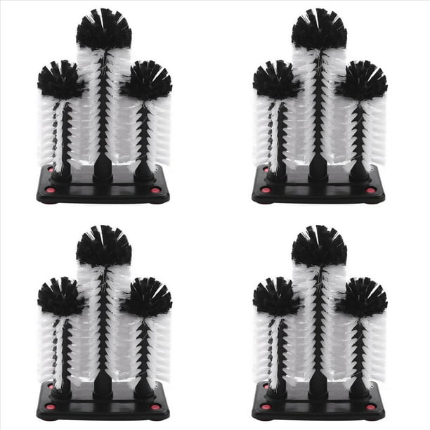4X Lavadora de Vidrio Cepillo 3 Cepillos de Lavado de Vidrio con Limpiador de Vidrio de Barra de Base de Succion para Bar, Cocinas, Copas de Vino Tinto,