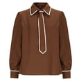 thumbnail image 4 of Women's Work Blouse Tie Neck Long Sleeve Shirts Button down Elegant Formal Outfits Office Business Top (2XL, Coffee), 4 of 6