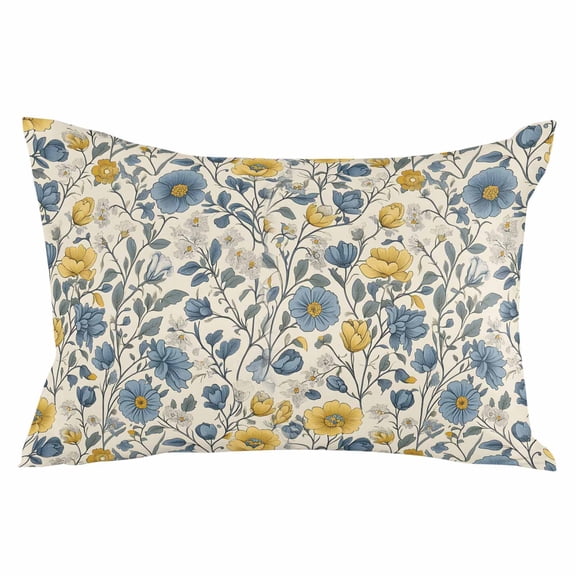 Watercolor Wildflowers Throw Pillow Cover 24 x 36 Inch Decorative Pillow Cover Blue Yellow Spring Floral Lumbar Pillowcase Seasonal Rectangle Cushion Case for Couch Sofa Bed Living Room