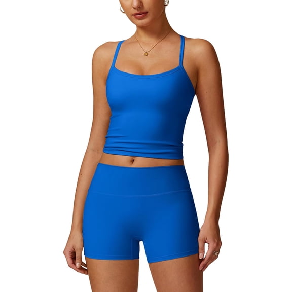 Two Piece Workout Sets for Women Sports Bra Tank Top High Waist Booty Lifting Shorts Gym Yoga Active Wear Outfits