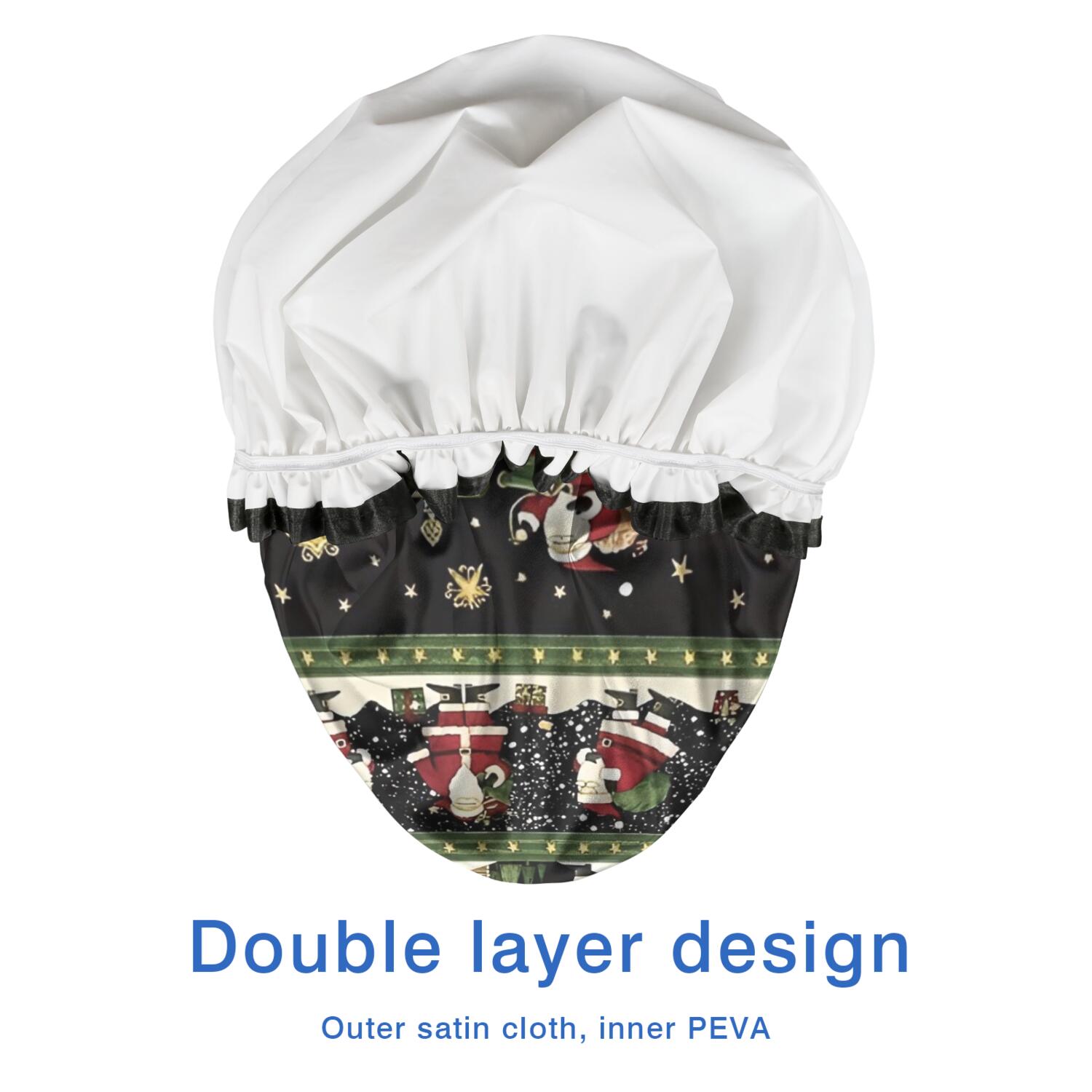 Shower Caps,Black Christmas Santa Pattern Waterproof Shower Cap for Women 4 Pieces,Double Reusable Hair Cover for Shower PEVA Elastic Stretch Hem