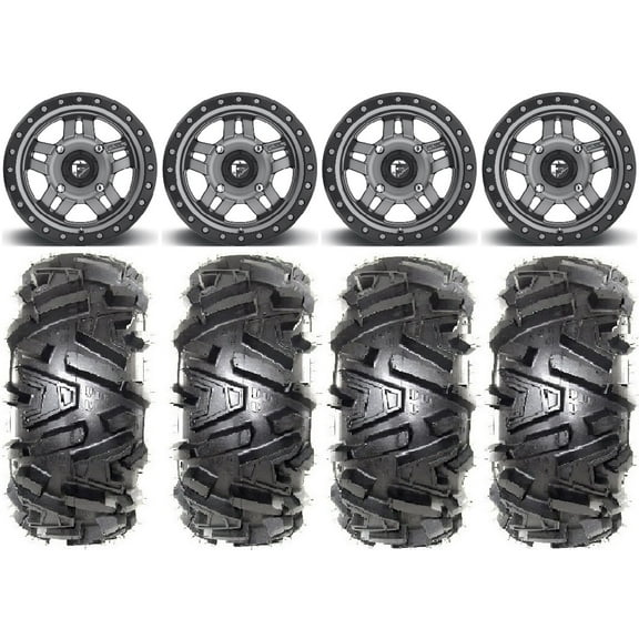 Fuel Anza Gunmetal 14" Wheels 28" Moto MTC Tires Sportsman 550 850 1000