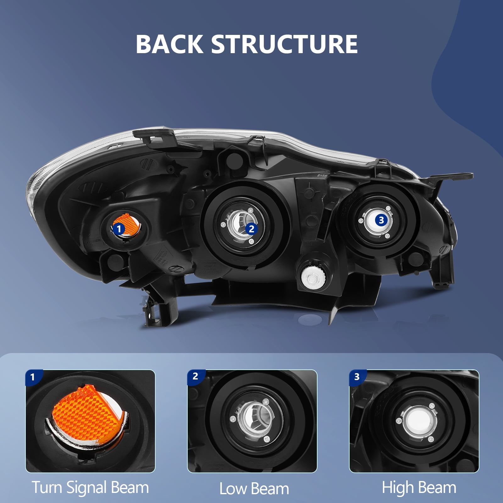 ECCPP Headlights Assembly Direct Replacement For Toyota Corolla 2003-2008 Headlamps Chrome Housing Amber Reflector Clear Lens Left+Right Side
