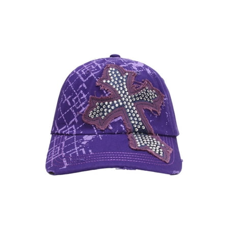Beaded Cross Cap - topheadwear beaded cross distressed adjustable baseball cap