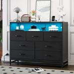 Wide Dresser for Bedroom with Charging Station and LED Lights,7 Drawer Dresser,Modern Storage Chest of Drawers for Living Room,Hallway,Black