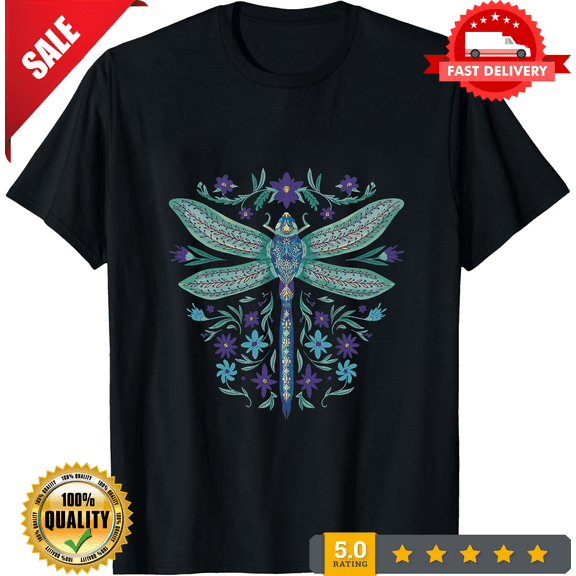 A Floral Dragonfly Mens Cotton T-Shirt Tee Top, NEW INSTOCK-TH79164