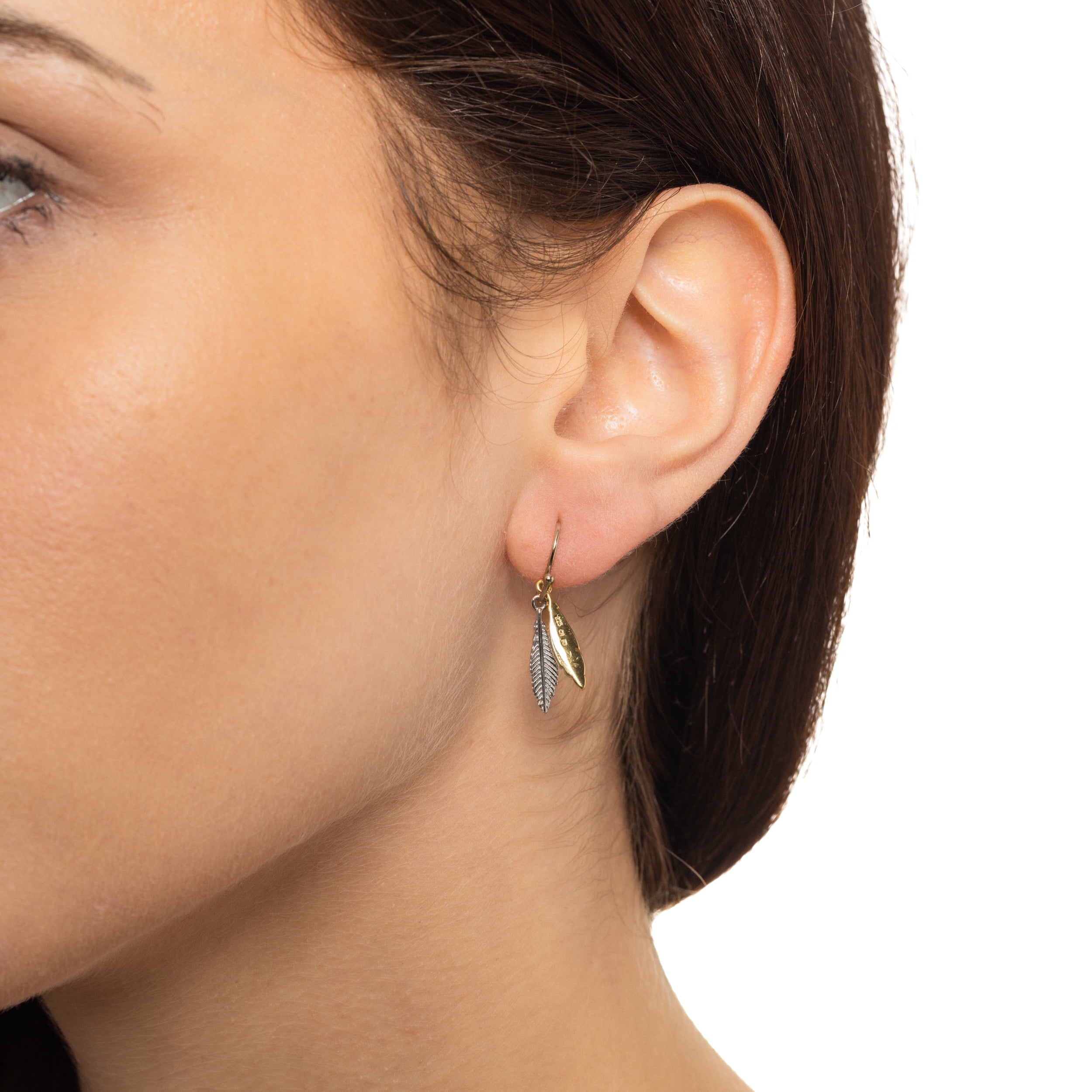 Brilliance Fine Jewelry Two-Tone Feather Earrings in Sterling Silver and 14KT Gold Flash