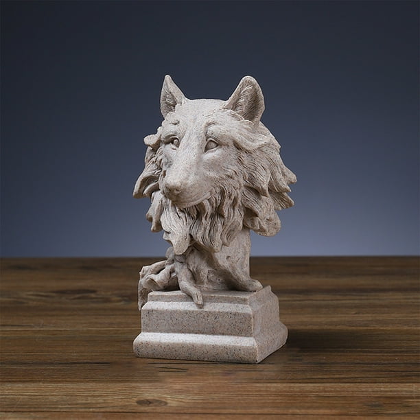 Estatua de resina de lobo | Figura de lobo aullando gris plateado | Estantería de resina artesanal y decoración de escritorio para oficina, estudio o dormitorio