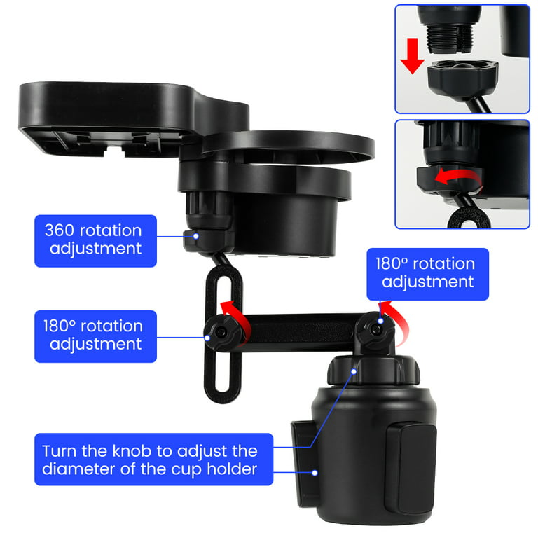 360° Rotating Car Drinks Holder Expander with 6 Food Tray Phone Slot Cup  Holder