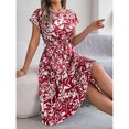 thumbnail image 5 of Vestido Corto de Verano Elegante Estampado Cintura Grande Doblado Plisado, Cuello en V de la Mitad de la Manga para el Uso Diario, de Primavera Y Casual, 5 of 5
