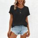 thumbnail image 2 of Camisas de Manga Corta para las Mujeres Casual Botón de Color Sólido Cuello Redondo Camisa de Manga Corta de Tamaño Grande Verano Camisas de Manga Corta para las Mujeres, 2 of 5