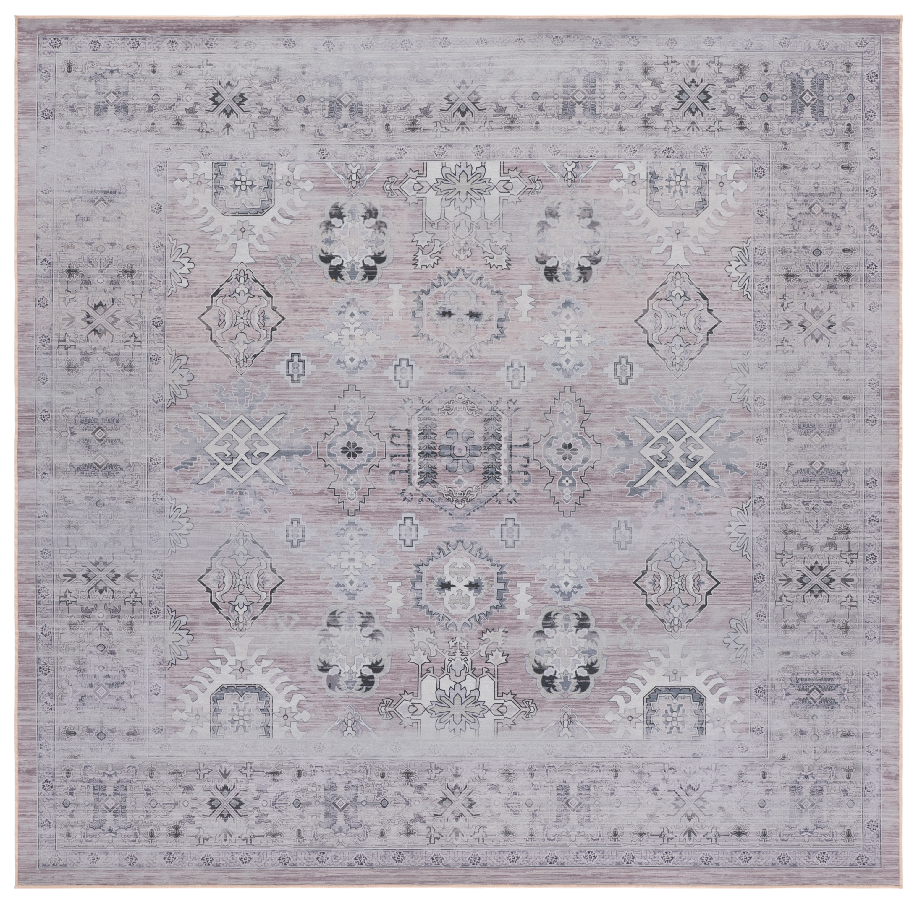 SAFAVIEH Tucson Barrfind Traditional Machine Washable Area Rug, 6' x 6' Square, Pink/Beige
