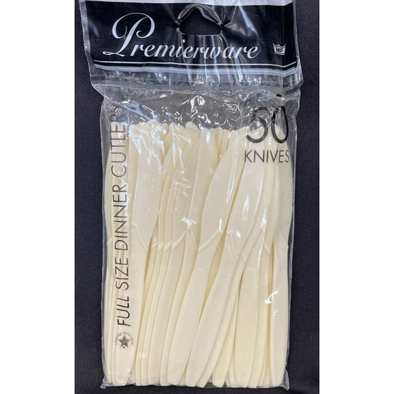 Premierware Creme Plastic Knives 50Ct  Disposable & Durable Cutlery