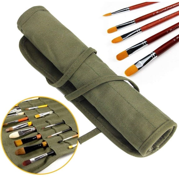 LYTIVAGEN Paint Brush Holder 22 Slots Paint Brush Storage for Acrylic Oil Watercolor Gouache Artist Paint Brush Roll Canvas Pouch, Army Green