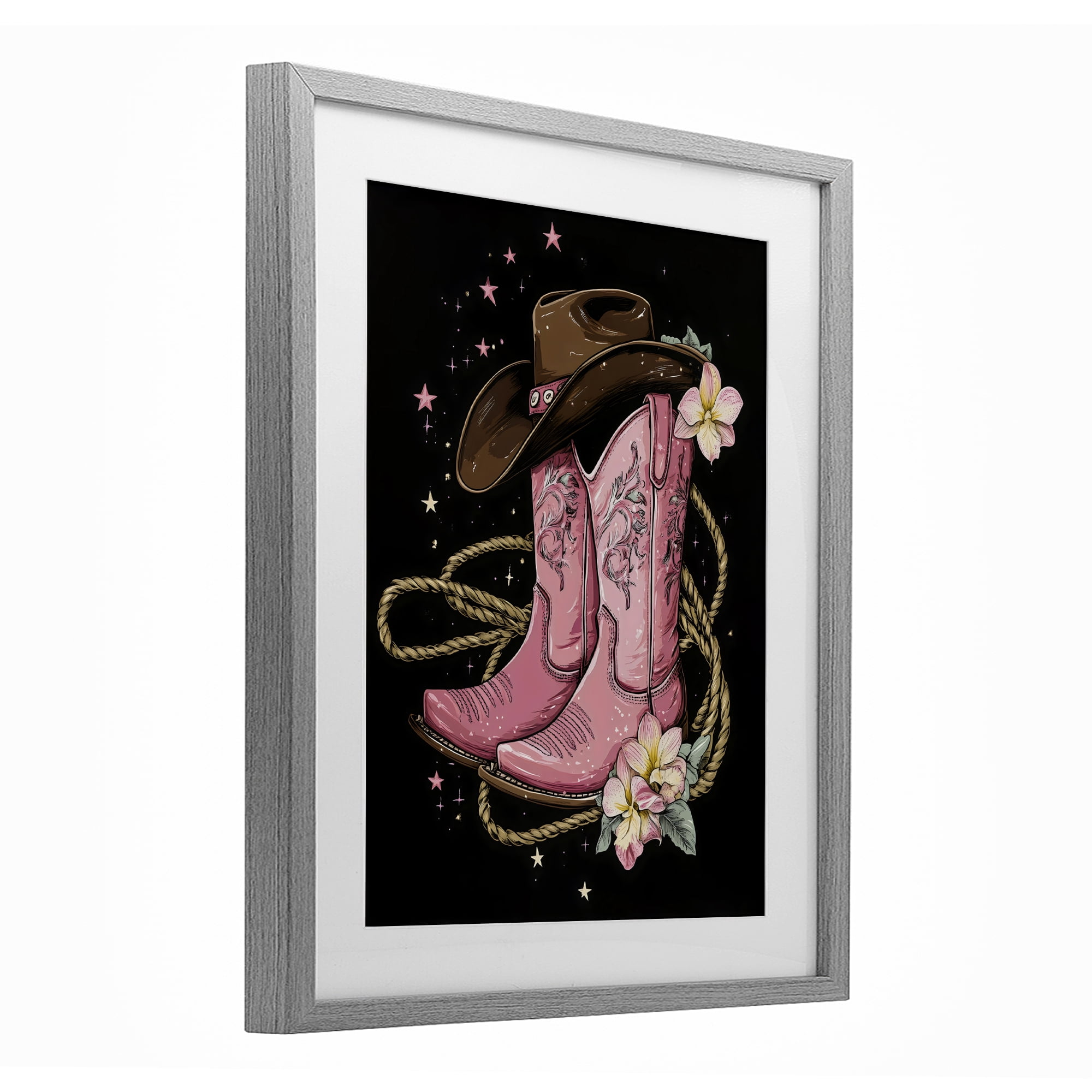 Stupell Industries Western Chic Pink Boots Gray Framed Print Under Glass, design by Creative Studio