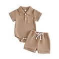 thumbnail image 3 of WERYOUNG Boys Summer Outfits Short Sleeve Ribbed Romper Bodysuit With Shorts Two Piece Gentleman Sets Leisure Lounging Comfortable Clothing Sets 6-12 Months, 3 of 5