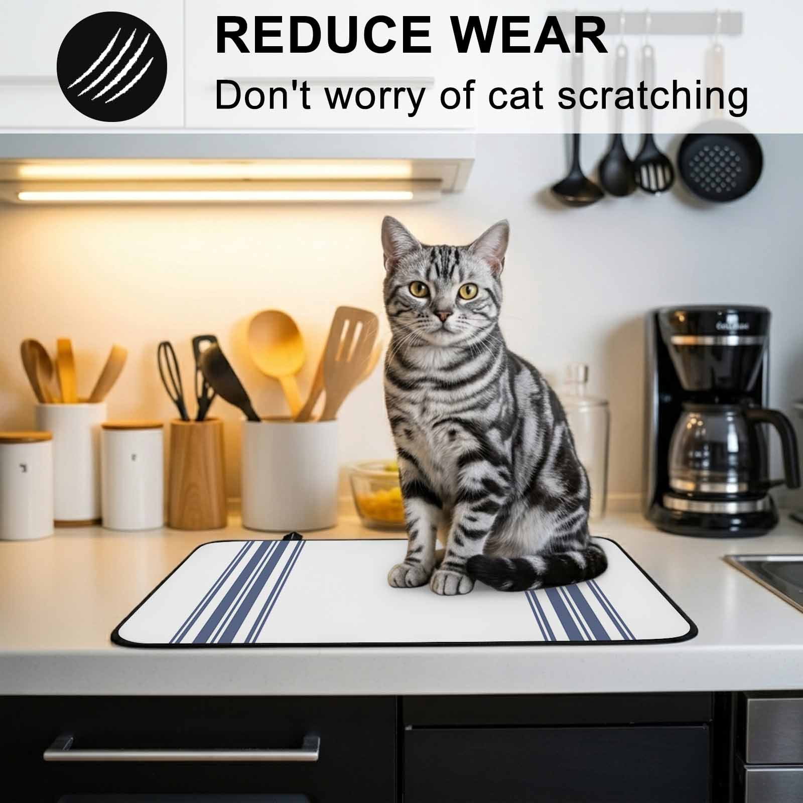 Abstract Geometric Blue Stripe, Stove Top Cover for Electric Stove, Heat-proof & Non Slip Glass Top Stove Cover Protector, White Backdrop Kitchen Flat Cooktop Rubber Mat 36x21 Inches