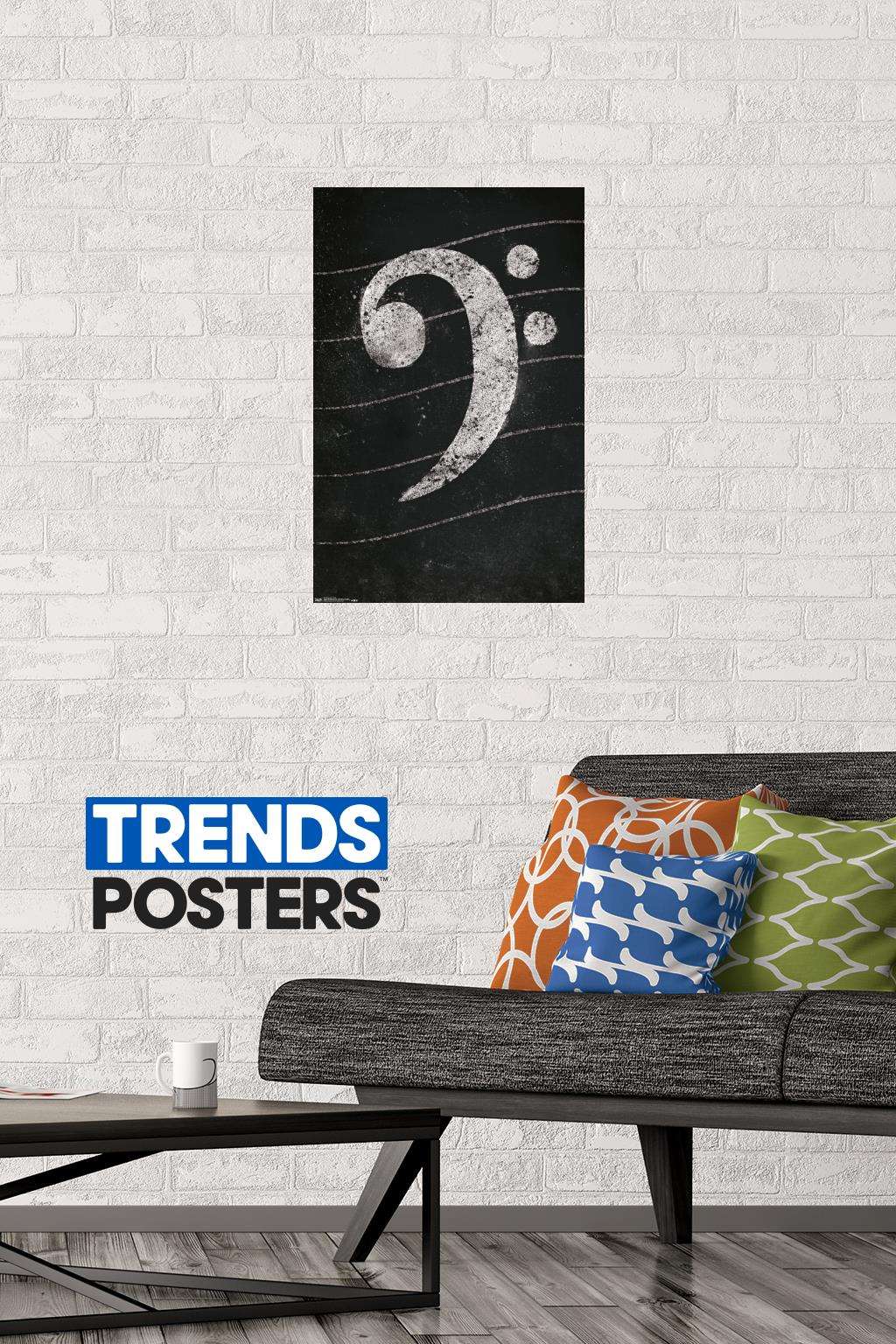 Bass Clef - Chalk Wall Poster, 14.725" x 22.375"
