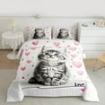 thumbnail image 2 of jejeloiu Cartoon Lovea Heart Queen Comforter Set,Cute Pet Cat Bedding Sets,Kitten Animals Lover Bedding Comforter Set For Girls,Super Cozy Room Decor Reversible,3-Piece, 2 of 8
