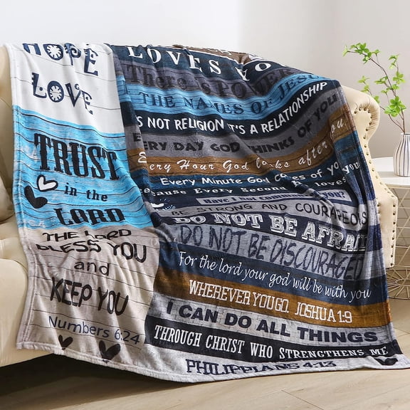 Christian Blanket Birthday Gifts for Women Men, Inspirational Scripture Throw Blanket with Bible Verse Religious Gifts (Navy, 50x60 inch, Navy Letter)