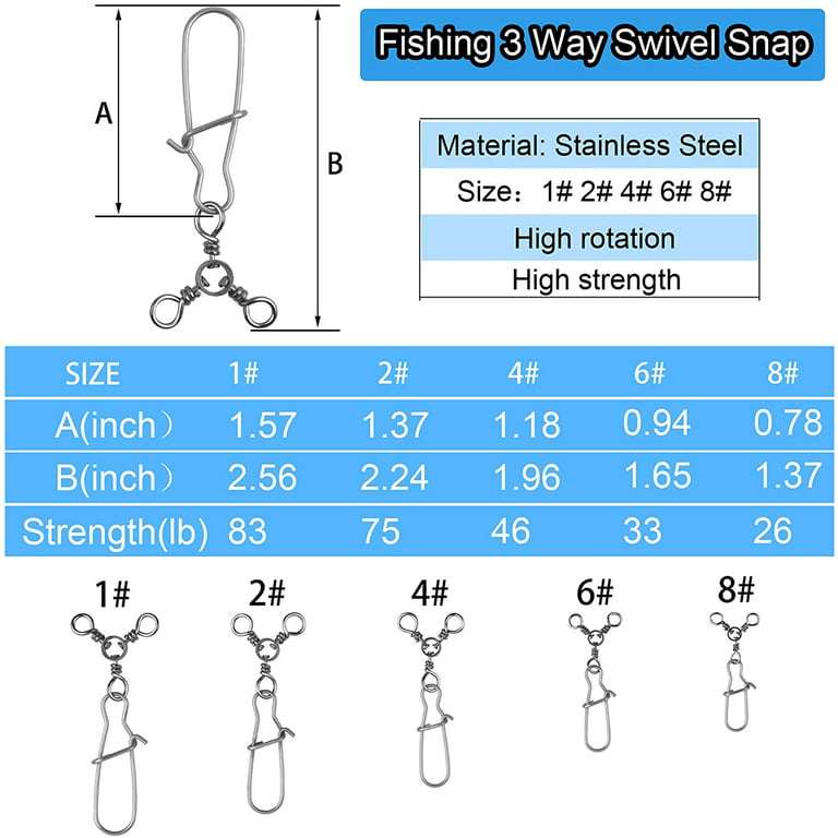 OROOTL 3 Way Fishing Swivel Connectors - 60 Pack Fishing Three Way Swivels  for Catfish Rig Stainless Steel Tri Swivels Saltwater Freshwater Fishing