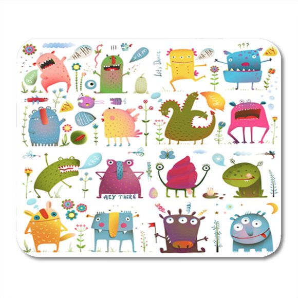 NUDECOR Fun Cute Cartoon Monsters Collection Vivid Fabulous Incredible Creatures Big Mousepad Mouse Pad Mouse Mat 9x10 inch
