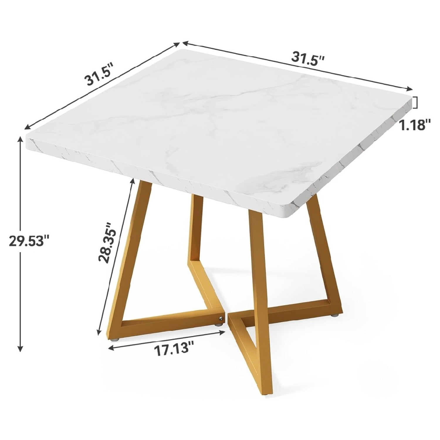 Square Dining Table, Industrial Style, 31.49 in W x 31.49 in D x 29.52 in H