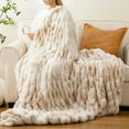 thumbnail image 2 of Battilo Ruched Faux Fur Throw Blanket,Beige Rabbit Faux Fur Blanket for Couch, Living Room,50"x60", 2 of 8