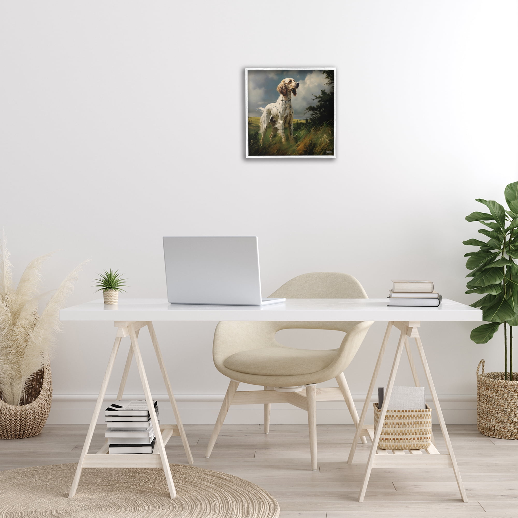 Stupell Industries Windswept Country Dog Landscape Painting White Framed Art Print Wall Art, 17 x 17