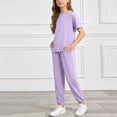 thumbnail image 6 of WELOIJEVBE Girls Summer Outfits Sets Athletic Cap Sleeve T-Shirt Top and Pants for Child Girls Size Girls Clothes 6-7 Years, 6 of 6