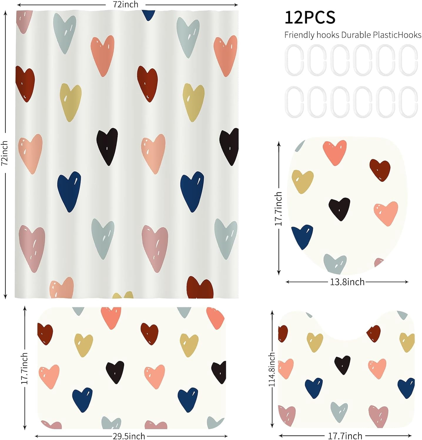 4 Pieces Cartoon Bear Shower Curtain Set Kawaii Bathroom Accessories, Toilet Lid and Non-Slip Rugs,Cute Waterproof Shower Curtain Bathroom Accessories Sets Home Decor,12 Hooks,72 x 72 Inches
