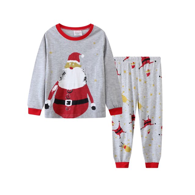 Pijamas para niños de dibujos animados de Navidad 2 piezas de manga larga Otoño Invierno cuello redondo manga larga Top y pantalones conjunto