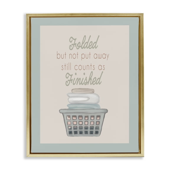 Stupell Industries Shabby Chic Funny Folded Laundry Phrase Gold Floating Frame Canvas Art, 17 x 21, by Elizabeth Medley